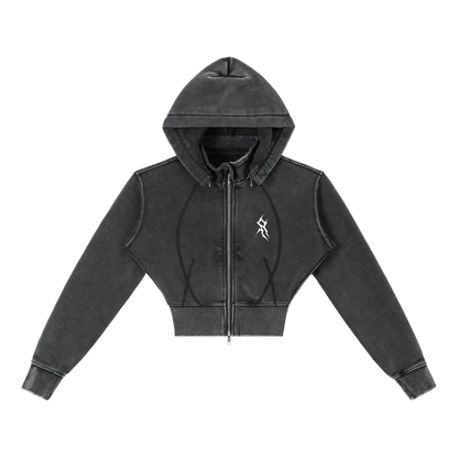 Vintage Washed Cropped Fleece Hoodie