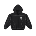 Contrast-Stitched Boxy Fleece Zip Hoodie
