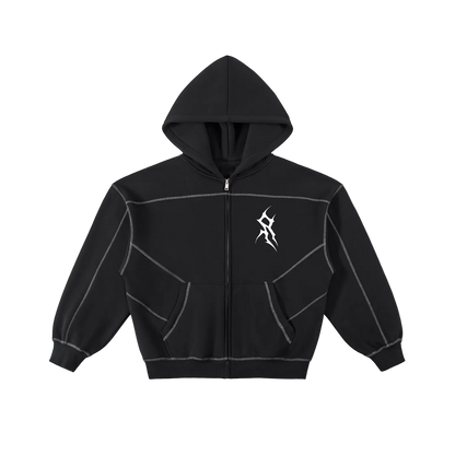 Contrast-Stitched Boxy Fleece Zip Hoodie
