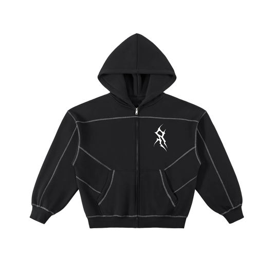 Contrast-Stitched Boxy Fleece Zip Hoodie