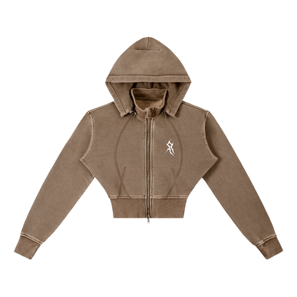 Vintage Washed Cropped Fleece Hoodie