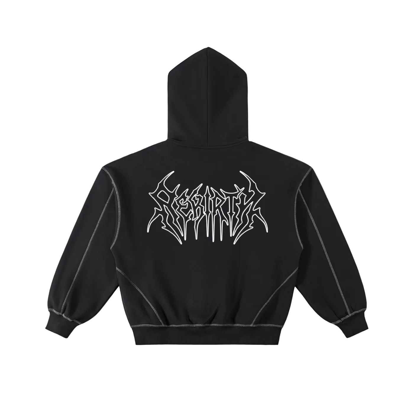 Contrast-Stitched Boxy Fleece Zip Hoodie