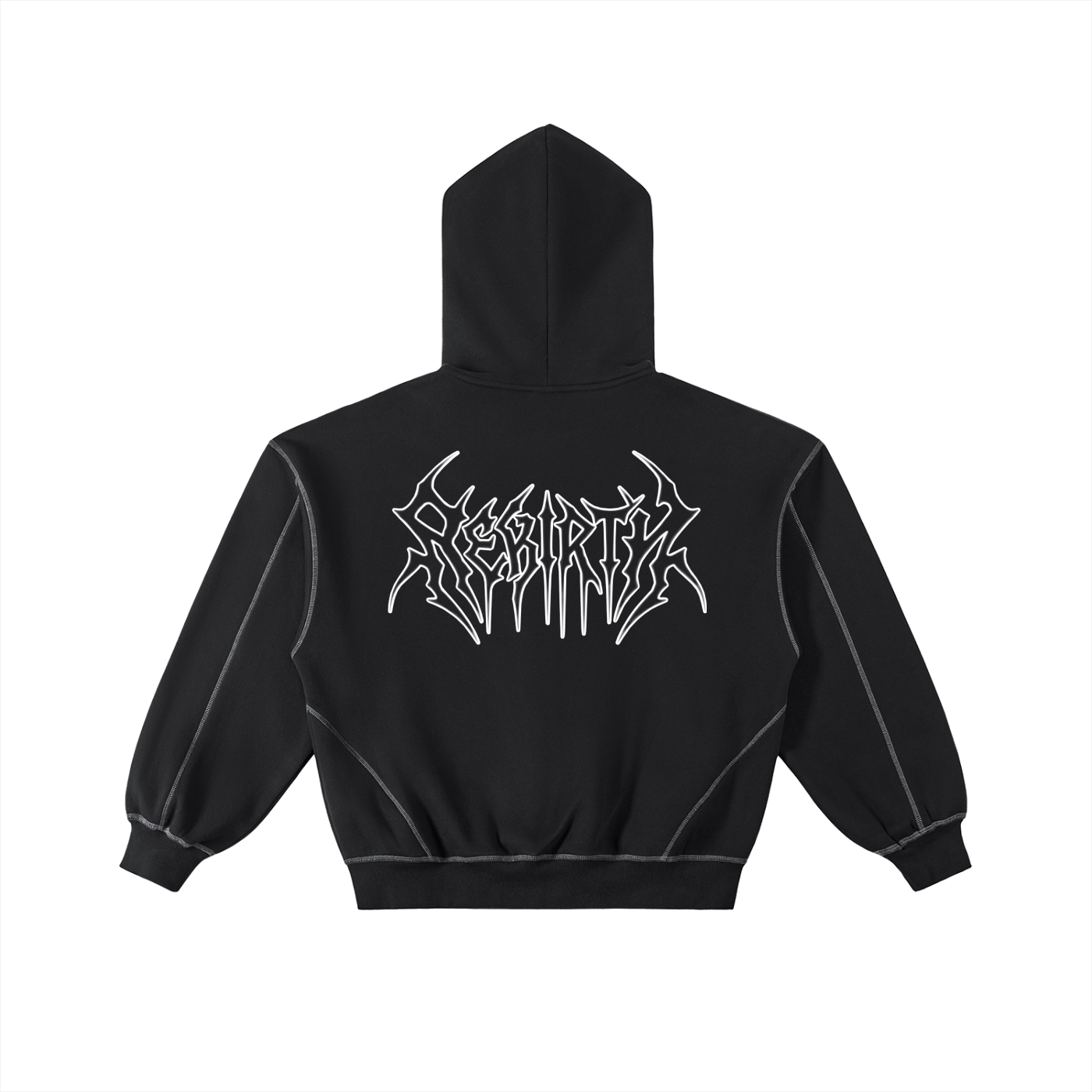 Contrast-Stitched Boxy Fleece Zip Hoodie