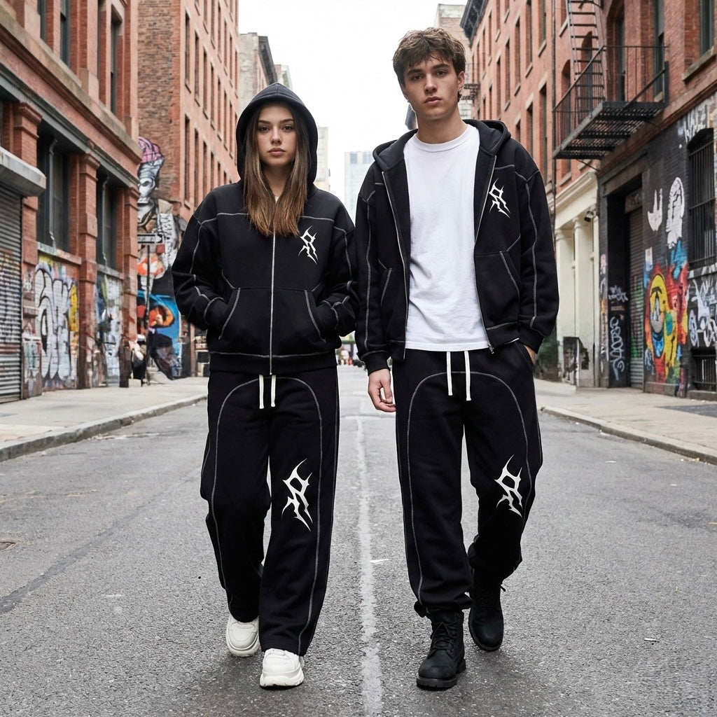 Contrast-Stitched Boxy Fleece Zip Hoodie